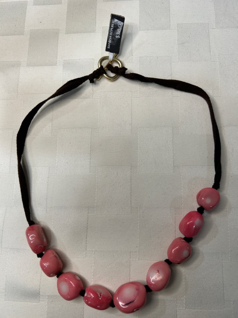 Banana Republic Coral Bead Necklace with Brown Cord